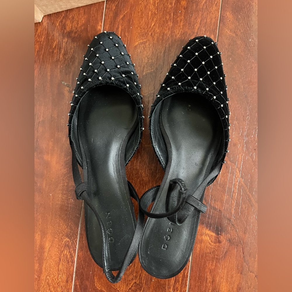NIB Doen Crystal Black Velvet Mule Slingbacks Size 38/7.5